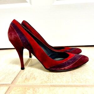 STUART WEITZMAN AUTH Women's Red Leather Suede Pumps Shoes Size 7M pointed toes